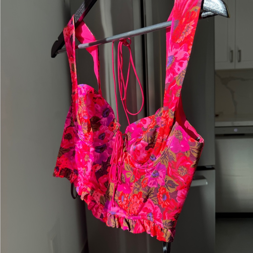 For Love And Lemons Floral Pink Corset Top - Picture 2 of 8